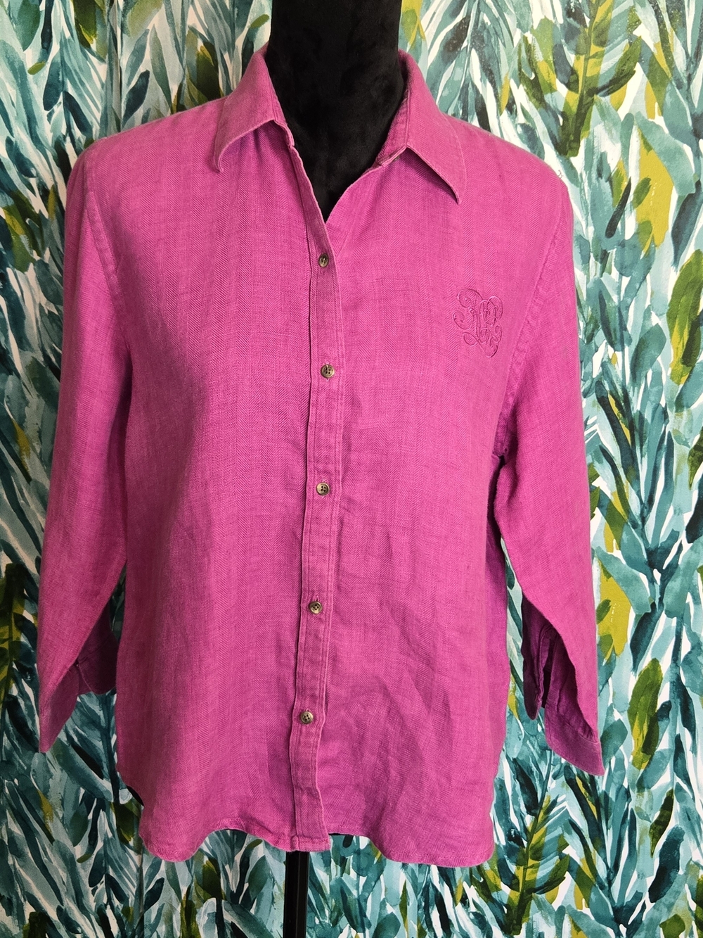 Lauren Ralph Lauren Pink 100% Linen Button Up Shirt Size L